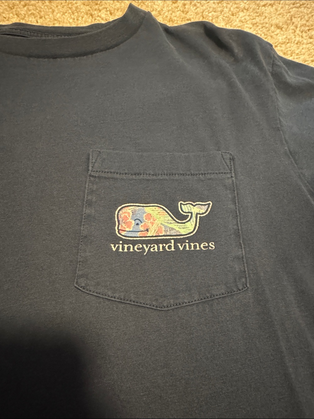 Vineyard Vines Navy Pocket Tee with Floral Whale
